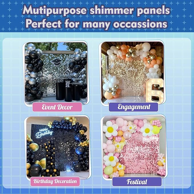 Qcity Emerald Green Shimmer Wall Backdrop 36PCS, Black Back Not See-Through Design, Square Sequin Glitter Backdrop Panel, Perfect for Outdoor Events, Birthdays, Wedding and Party Decoration