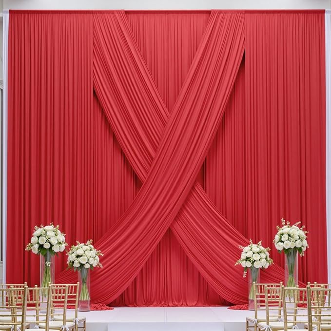 20×14ft Wrinkle Free Red Backdrop Curtain for Wedding Parties,2 Panels 5×14ft Height Soft Silky Polyester Backdrop Drapes Red Photo Back Ddrop Curtains for Event Photography Christmas Background Cloth