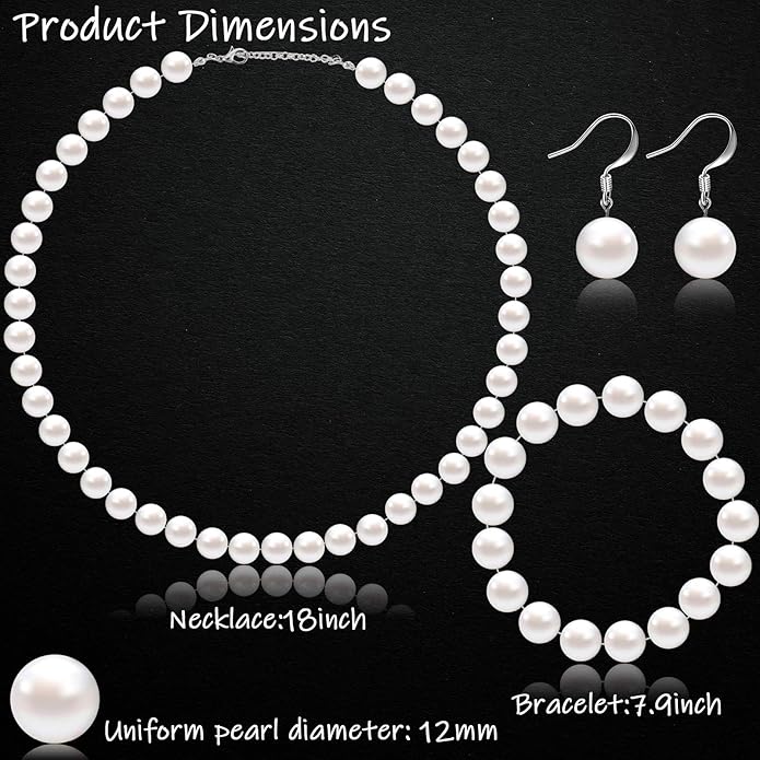 4 Pcs 1920s Faux Pearl Costume Jewelry Set for Women Halloween Simulated Necklace Bracelet Earrings for Wedding