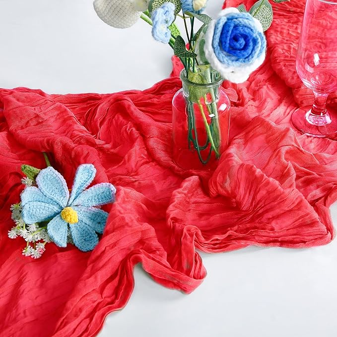 6-Pack Red Cheesecloth Table Runners – 10FT (35x120 Inch) Boho Rustic Gauze Fabric Cheese Cloth Table Runner for Weddings, Baby Showers, Bridal Shower, Farmhouse & Birthday Party Decor