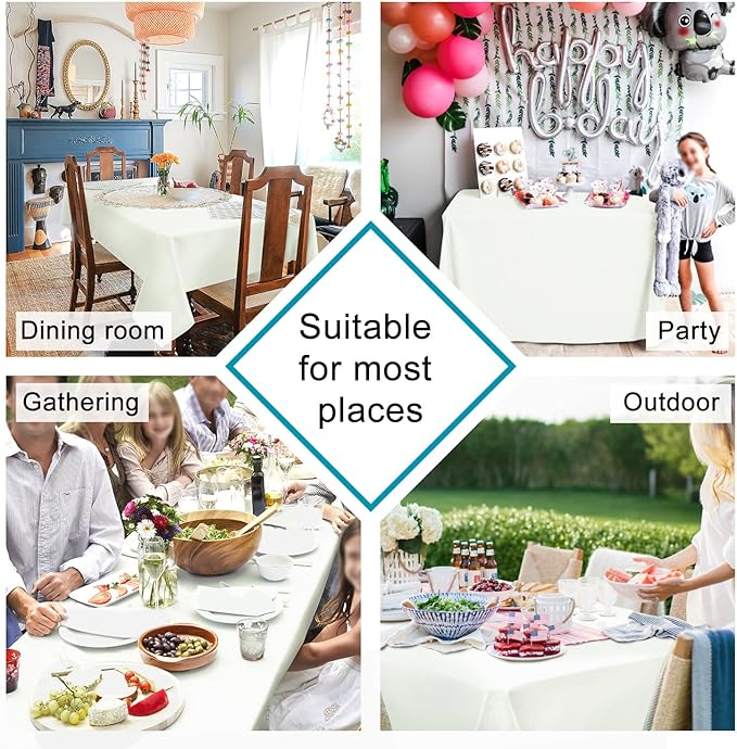 Hiasan Ivory Tablecloth for Rectangle Tables - Waterproof and Spillproof Washable Fabric Table Cloth for Dining Room Kitchen, 54 x 108 Inch