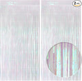2 Pack White Iridescent Streamers Backdrop, 3.3x6.6ft Foil Fringe Curtains Silver Holographic Door Tinsel Streamers for Birthday, Wedding, Holiday, Bachelorette, Theme Party Decorations