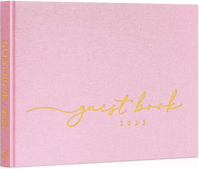 Lanpn Wedding Guest Book 2025 - Linen Hardcover Polaroid Guestbook Wedding Reception with 108 Blank Pages for Sign in and Photos - Guest Book for Wedding Bridal Shower Baby Shower Party (Pink)