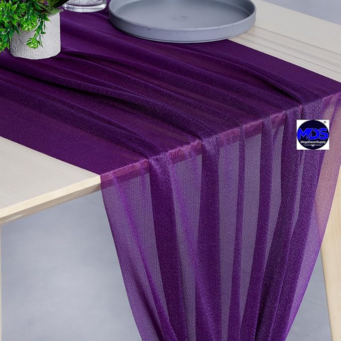 MDS Halloween Chiffon Table Runner - 5 Pack, 29 x 170 Inches, 14ft Each - Sheer Spooky Table Runners for Haunted House Parties, Trick-or-Treat Tables, Witchy Décor, Wedding & Events - Cadbury Purple