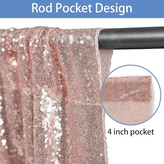 Hahuho Rose Gold Sequin Backdrop Curtain, 4PCS 2FTx8FT Glitter Backdrop Curtain for Parties, Christmas, Wedding, Party Decoration（4 Panels, 2FT x 8FT, Rose Gold