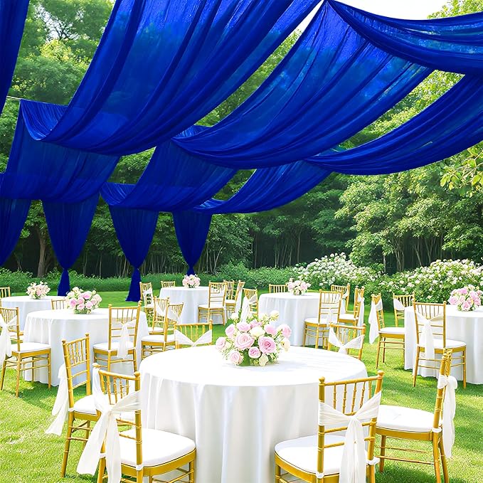 Blue Ceiling Drapes Wedding Arch Drapes Fabric 2 Panels 5FTx20FT Draping Fabric for Wedding Party Ceiling Decorations Arch Backdrop Chiffon Curtains Sheer Fabrics for Canopy Bed Outdoor Tent Decor