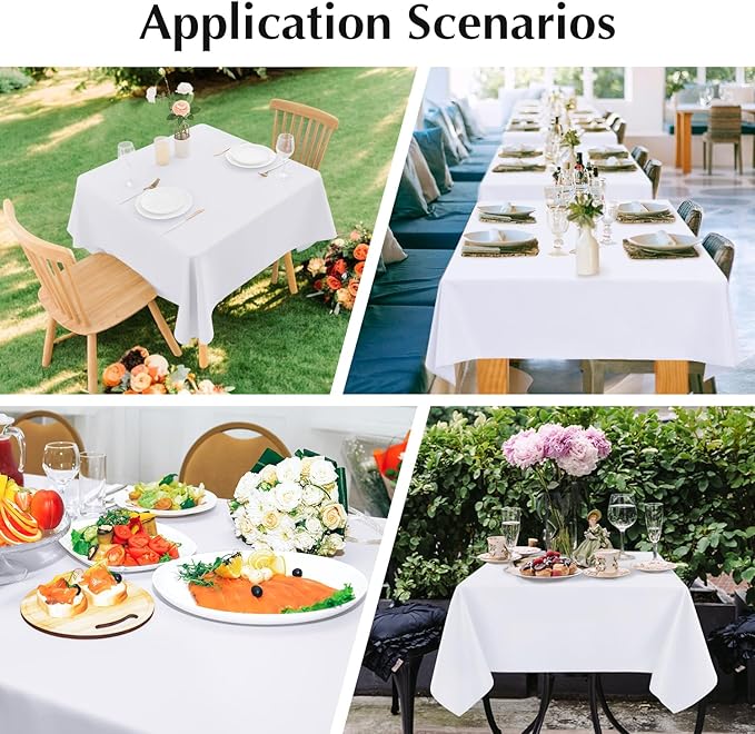 2 Pack Square Table Cloth 48X48 Inch White Washable Fabric Tablecloth Polyester Solid Dining Table Cover for Birthday Party Dinner Holiday Outdoor Indoor