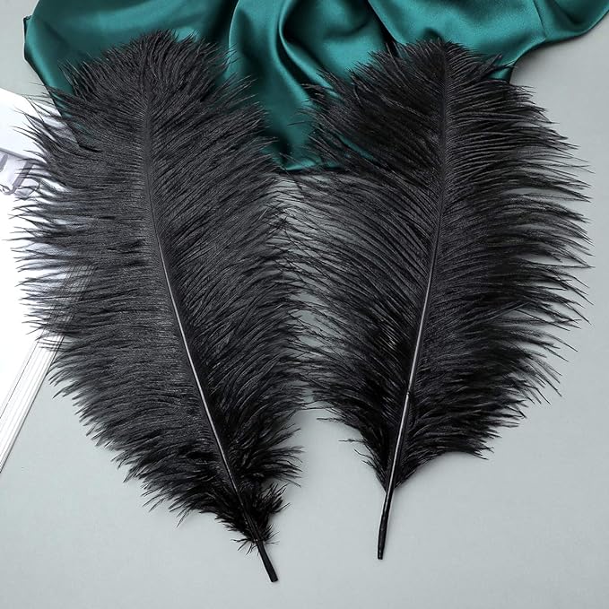 Ballinger Black Large Ostrich Feathers - 24Pcs 12-14inch Large Feathers for Vase,Gatsby and Halloween Party Centerpieces