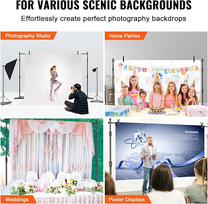 VEVOR 10ft x10ft Pipe and Drape Kit, Heavy Duty Backdrop Stand with Carbon Steel Base, Adjustable Backdrop Support with 2 Clamps and A Carry Bag for Wedding, Party, Event, Photography and Exhibition
