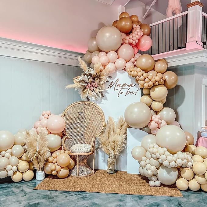 Boho Blush Pink Brown Balloons, 12-Inch Retro Blush Brown Beige Latex Balloons Set for Bridal Baby Shower Girl Birthday Wedding Decoration