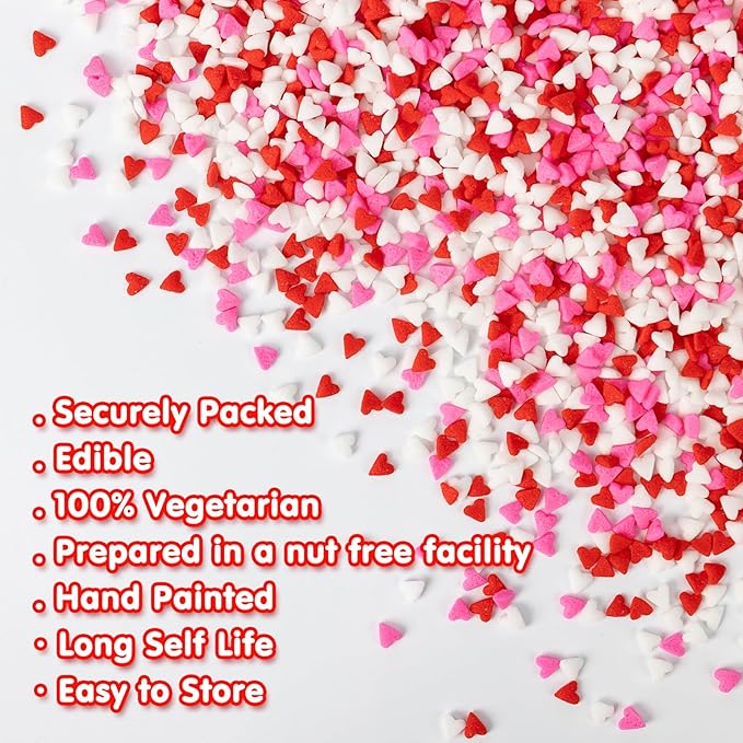 Edible Heart Sprinkles for Cake Decorating,Red Pink White Heart Shapes Mix,100g,Miniature Sugar Sprinkle for Baking Decorations ,Cake Ice Cream Cookies Cupcake Chocolate Topper Birthday Wedding Valentines Christmas Supplie