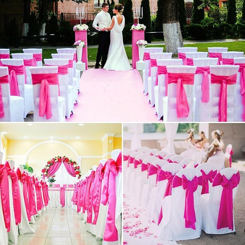 100 PCS Satin Chair Sashes Decorative Bow Chair Sashes Ties Back Ribbon Bows Chairs Cover Band for Wedding Party Ceremony Reception Event Banquet Hotel Birthday Home Kitchen Decor(7 x108inch,Hot Pink)