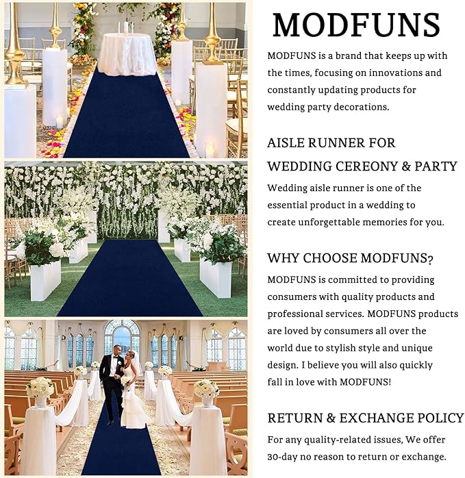 MODFUNS Aisle Runner for Wedding Navy Blue 4x15FT Aisle Runner Wedding Vintage Carpet Runner for Party Navy Carpet Rug for Hallway Celebration Carpet Rug Velvet Wedding Party Aisle Runway