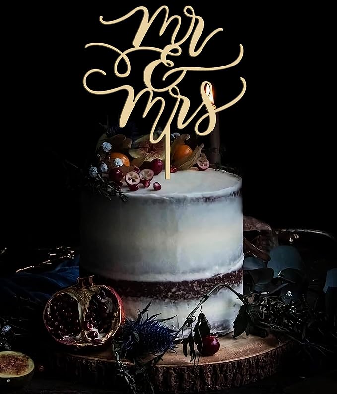 Mr and Mrs Cake Topper - Wooden Wedding Cake Toppers Bride and Groom Party Cake Decorations Supplies, Perfect for Bridal Shower, Wedding or Engagement Party