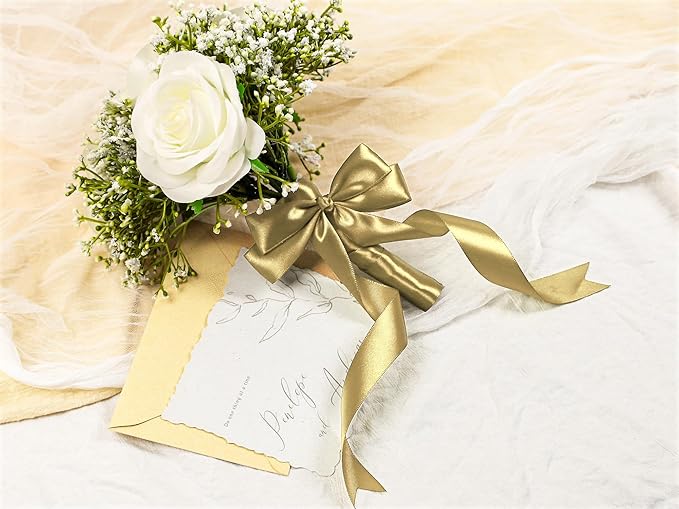 Light Gold Satin Ribbon 1 inch X Continuous 25 Yards, Single Face Polyester Ribbon Perfect for Gift Wrapping, Flower Bouquet, Wedding Decor, Crafts, Bow Making, Sewing and More