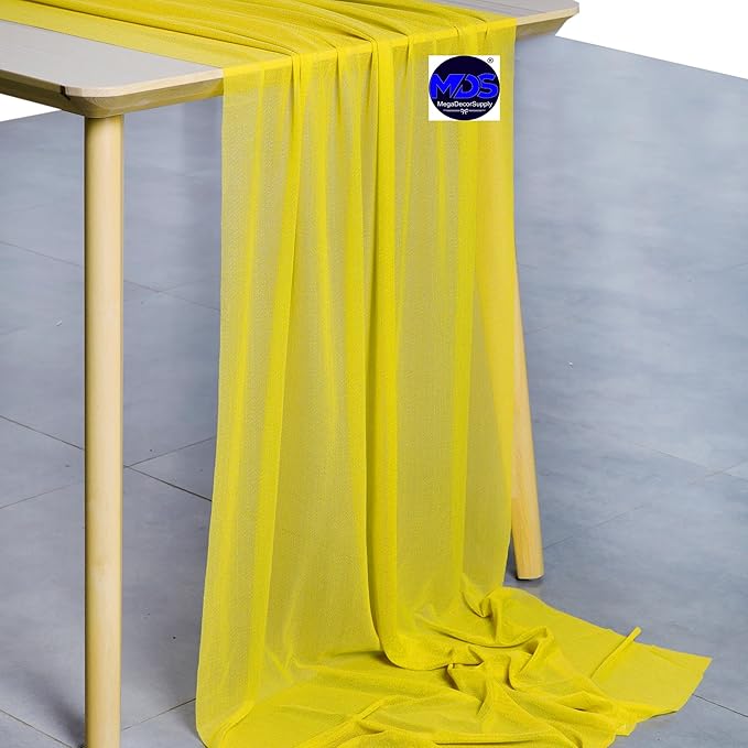 MDS 2 Pack 14ft Chiffon Table Runner 29 x 170 Inches Sheer Wedding Runner Romantic Rustic Table Runner for Wedding Decorations, Birthday Parties, Bridal Shower Party Arch Decor - Yellow