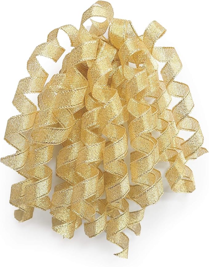CT CRAFT LLC Gold Metallic Curly Ribbon Bow 6" Long x 6 Counts Gift Wrapping Pre-Tied Self-Adhesive Tab for Birthday Present Box Wine Bottle Baby Shower Party Christmas Hanukah