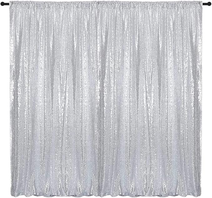Silver Sequin Backdrop Curtains 1 Panel 10FTx10FT Wedding Photo Backdrop Drapes Glitter Birthday Bridal Party Curtains Sparkle Background Party Decor Curtains