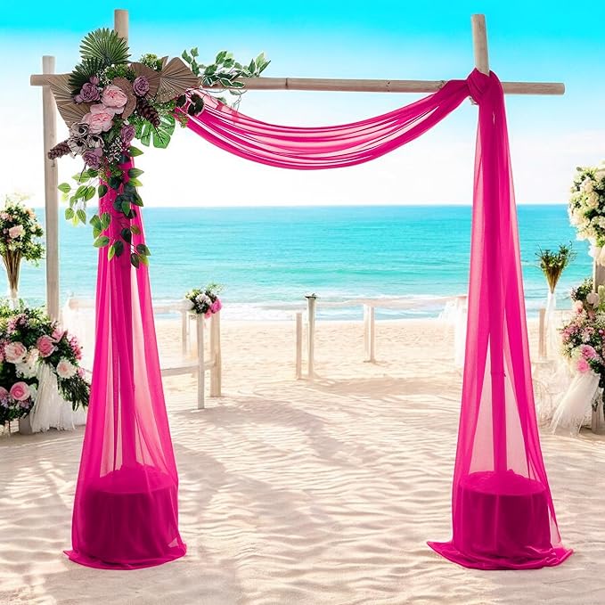 MDS Halloween Chiffon Draping Fabric - 1 Panel, 30" Wide x 50ft Long - Sheer Spooky Arbor & Canopy Drapery for Haunted House Backdrops, Party Ceilings, DIY Costumes & Themed Events - Hot Pink