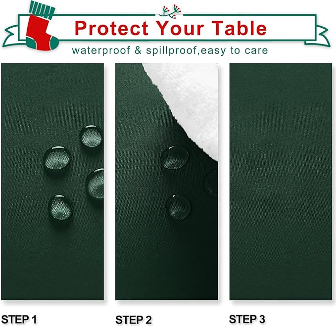 Hiasan Waterproof Tablecloth Rectangle - Washable Fabric Table Cloth for Dining Room Christmas Kitchen Birthday Party and Outdoor Use, Hunter Green, 70 x 90 Inch
