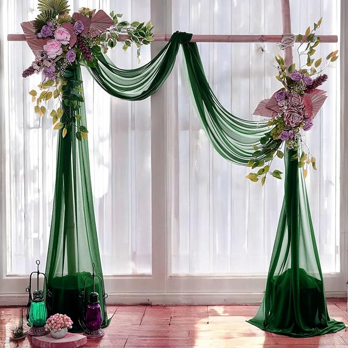 MDS Halloween Chiffon Draping Fabric - 2 Panel, 30" Wide x 40ft Long - Sheer Spooky Arbor & Canopy Drapery for Haunted House Backdrops, Party Ceilings, DIY Costumes & Themed Events - Hunter Green