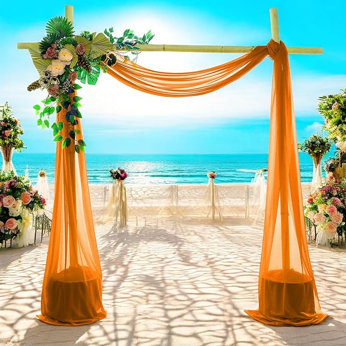 MDS Halloween Chiffon Draping Fabric - 2 Panel, 30" Wide x 50ft Long - Sheer Spooky Arbor & Canopy Drapery for Haunted House Backdrops, Party Ceilings, DIY Costumes & Themed Events - Orange