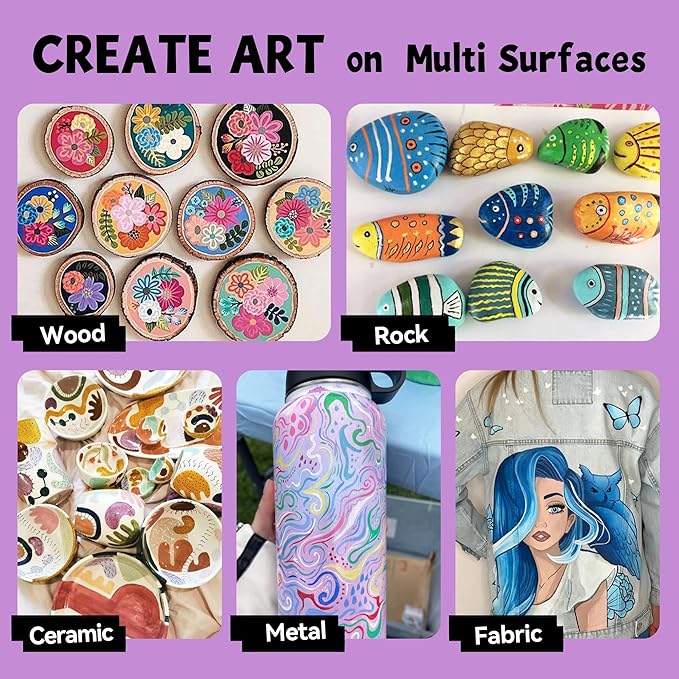 12 Metallic Colors Jumbo Markers, 15mm Jumbo Felt Tip, Acrylic Paint Markers for Rock Painting, Poster, Stone, Ceramic, Glass, Wood, Canvas