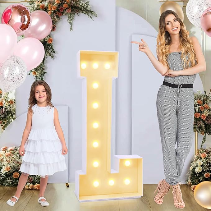4ft Marquee for Letters L, Large Light up Letters, Will You Marry Me Sign Letters 4 Feet Tall for Party Decorations, Letter Balloons, Wedding Decor, Proposal Decorations (Letters L)