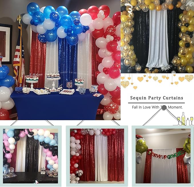 White Sequin Backdrop 2FTx8FT 2 Panels Curtains Party Decoration Glitter for Birthday Wedding Curtain