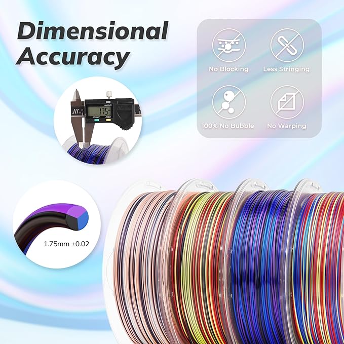 AMOLEN Silk PLA 3D Printer Filament Bundle, Multicolor Rainbow Filament 1.75mm Pack, Fast Color Change 3D Printing Filament for Most FDM 3D Printer, 1kg X 4 Spools