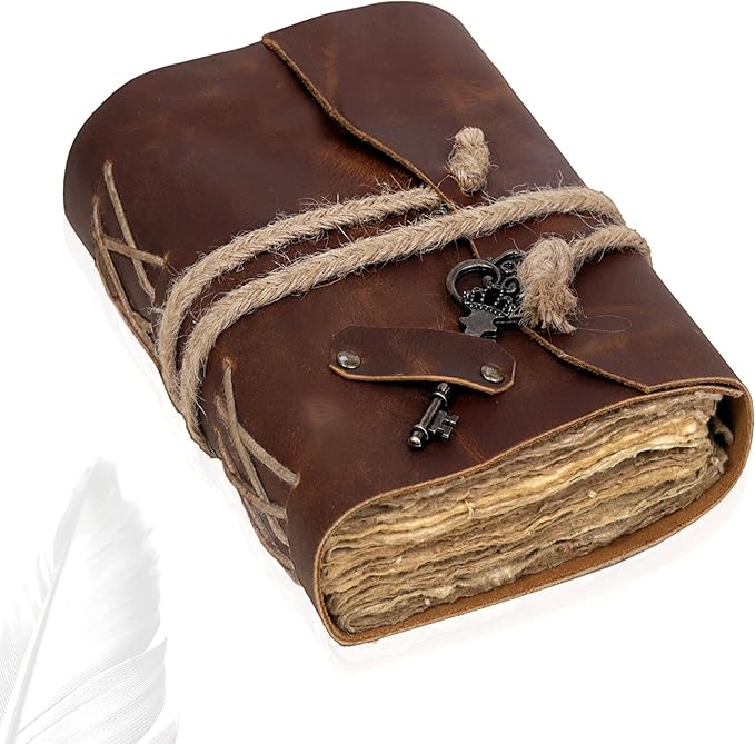 cuero C Vintage Leather Journal - Handmade Leather Bound journal with deckle edge paper for Men And Women Diary Notebook - Leather Sketchbook (7 inch)