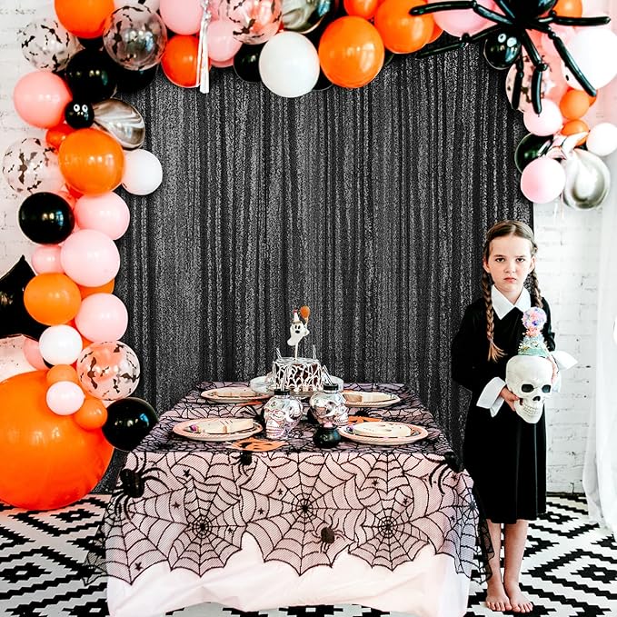Hahuho Black Sequin Backdrop Curtain, 4PCS 2FTx8FT Glitter Backdrop Curtain for Parties, Christmas, Wedding, Party Decoration（4 Panels, 2FT x 8FT, Black