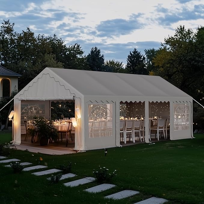 PHI VILLA 26'x13' Outdoor Heavy Duty Party Tent Large Commercial Canopy Wedding Event Tent Shelter Canopy Carport with Removable Sidewalls & 3 Storage Bags for Patio Outdoor Garden Events, White
