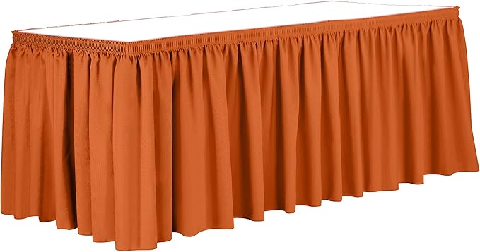 Ultimate Textile Pleat Polyester Fabric Table Skirt - Machine Washable Flame Resistant with Clips for Events, Weddings & Trade Shows, Cut & Sewn in Paterson, NJ - Orange, 7' Shirred Pleat