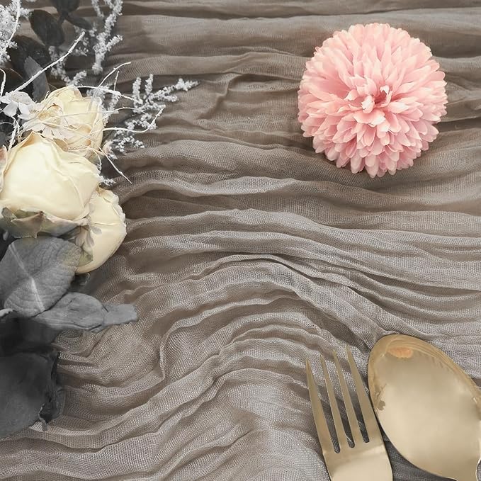 12Pcs Khaki Cheesecloth Table Runner 120 Inch10FT Nude Rustic Boho Cheesecloth Table Runnerfor Wedding Party Baby Shower Birthday Home Decor Holiday Decorations