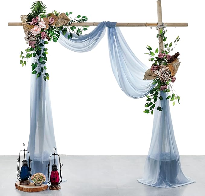 VDS Pack of 1 Panel (30 Inch X 40 Feet) Wedding Arch Draping Fabric Sheer Chiffon Fabric Drapery for Wedding Ceremony Reception Swag Backdrop Canopy Chuppah ARBO Altars Decoration (Dusty Blue)