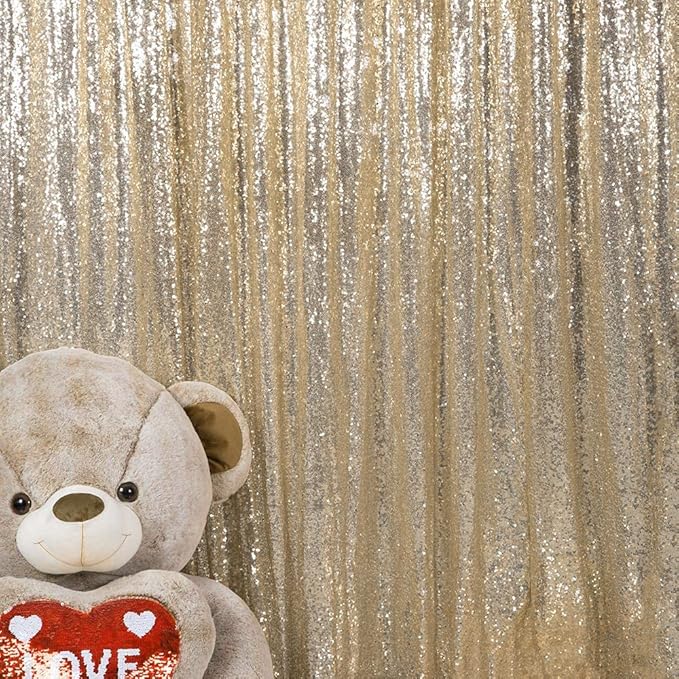 JYFLZQ Champagne Sequin Backdrop Curtains 10ft x 10ft 1 Panel Glitter Photo Booth Backdrops Sparkly Photography Background Drapes for Parties Wedding Bridal Showers