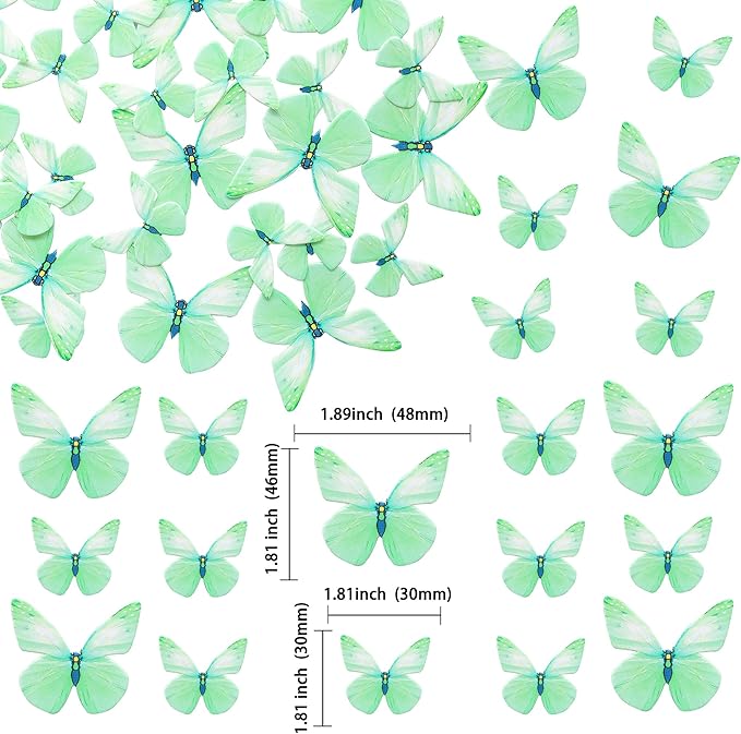 Ephlyn 72Pcs Wafer Paper Butterflies Cupcake Toppers, Edible Butterfly Cake Decorations, Butterfly Theme Birthday Party Decorations for Wedding Birthday Anniversary Party Decorations Green