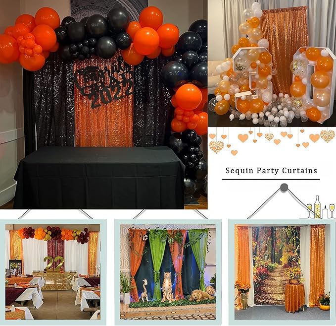 Orange Sequin Curtains 4FTx8FT 2 Panels Sparkle Backdrop Curtain Glitter Background Drape for Weddings Showers Parties Birthday Thanksgiving Fall Photography