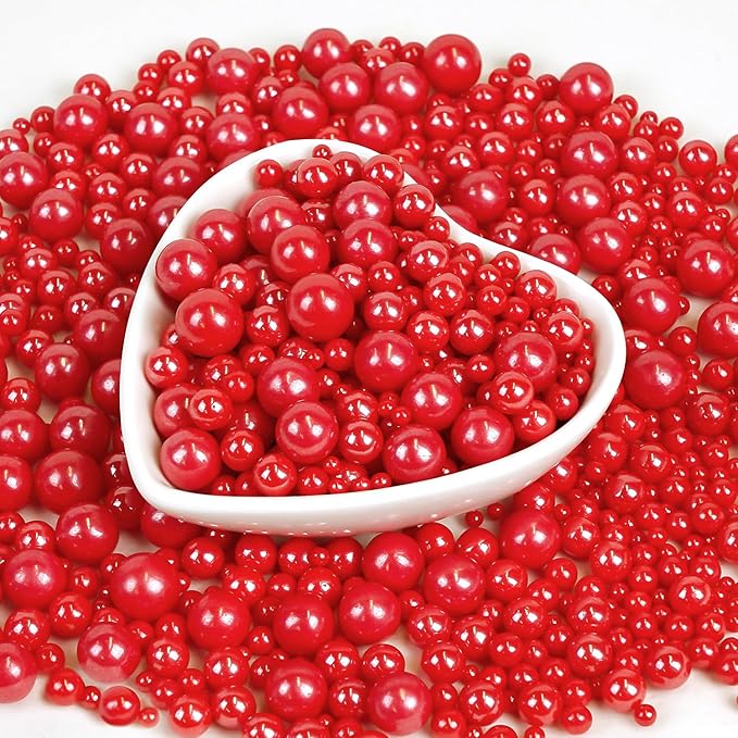 Edible Red Pearl Sprinkles, Red Pearls for Cake Decorating, Mix Size, Baking Edible Cake Decorations & Cupcake Toppers, Cookie Decoration, Wedding Party Chirstmas Supplies, 180g/6.35oz