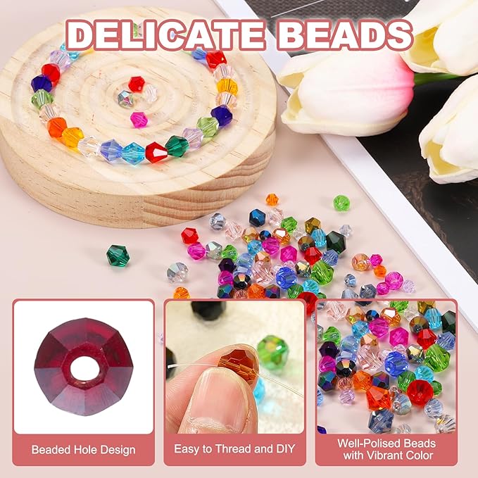PATIKIL 1000pcs 3mm Bicone Glass Crystal Beads, Faceted Glass Spacer Beads with Box for Jewelry Making Bracelet Necklace Earrings DIY Suncatcher Craft, Dark Red AB