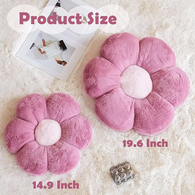 Dusty Purple Flower Shaped Throw Pillow with Faux Rabbit Fur, 19.6" Soft Plush Throw Pillow for Bedroom Living Room