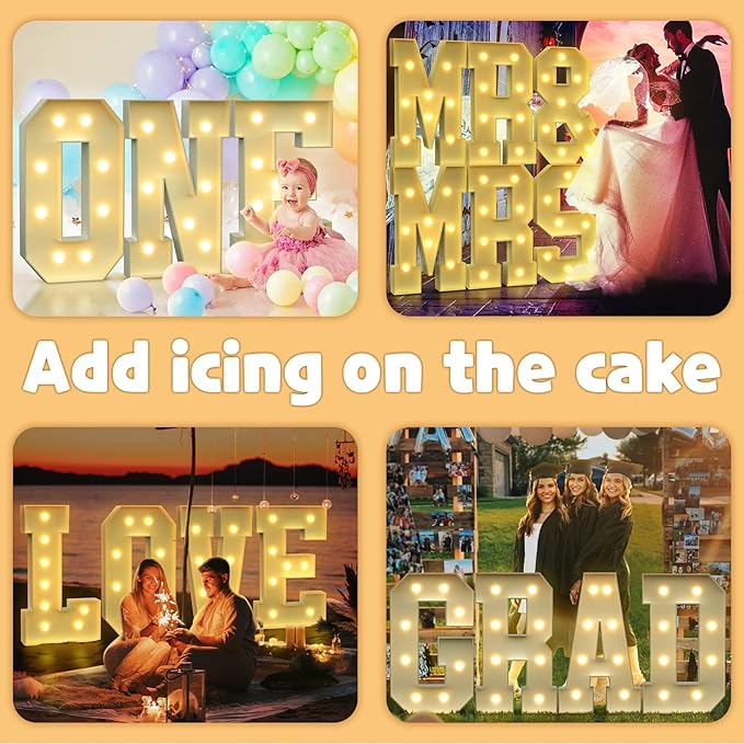 imprsv 3FT Block Marquee Letters Light Up Letters for Birthday Baby Shower Party Backdrop Decor, Large Light Up A for Wedding Decorations Engagement Party Decorations