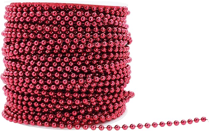 Mandala Crafts 4mm Faux Burgundy Pearl Beads Roll - 44 Yards Strand of Fake Pearls Chain Garlands Spool String for Christmas Tree, Wedding, Party, Vases, DIY Decoration
