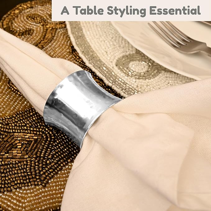 Metal Napkin Rings Set of 12 - Silver Drum-Shaped Handcrafted Serviette Holders for Dinners, Holidays, Weddings, Family Gatherings - Elegant Aluminum Table Decor for Everyday Use - ALPHA Living HOME