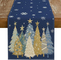 GEEORY Christmas Table Runner 13x48 Inch, Xmas Trees Snowflakes Holiday Decorative Farmhouse Table Decoration for Kitchen Dinning, Indoor Outdoor Dinner Party Decor (Blue) GT151-48