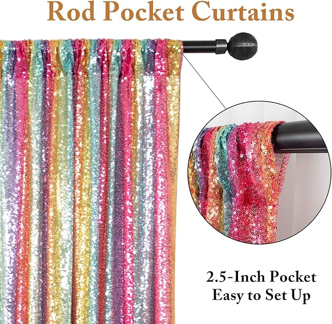 ShinyBeauty 7FTx7FT Glitter Rainbow Backdrop - Sequin Photo Studio Background for TikTok Videos Birthday Parties - Sparkling Shimmer Curtain