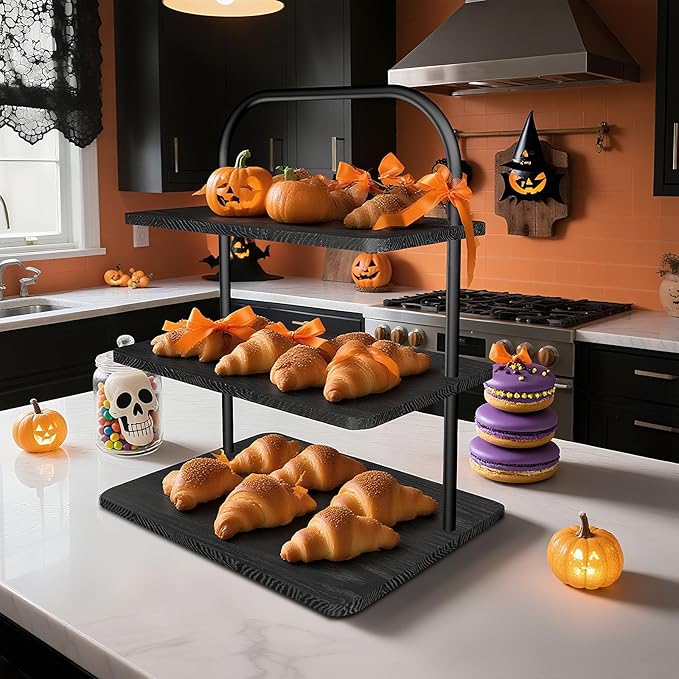 Cupcake Stand, 3 Tier Halloween Cupcake Stand for 50 Cupcakes Rustic Cupcake Display Stand Large Wood Dessert Table Display Set Cupcake Tower Tiered Tray Stand for Wedding Birthday Party