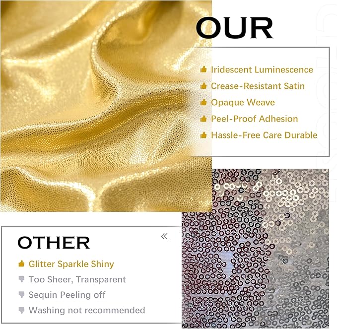PartyVillage 10x14FT Gold Sequin Backdrop Curtain -2 Panels 5x14FT Wrinkle Free Shimmer Back Drop Cloth, Glitter Backdrop Drapes for Photography, Birthday, Wedding, Graduation Background