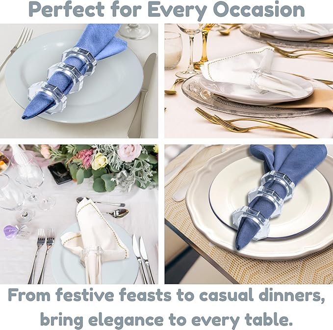 Acrylic Napkin Rings Set of 12 - Crystal Decorative Serviette Holders Ideal Décor for Weddings, Family Gatherings, Formal Dinners, Banquets & Everyday Dining (Transparent) - ALPHA Living HOME